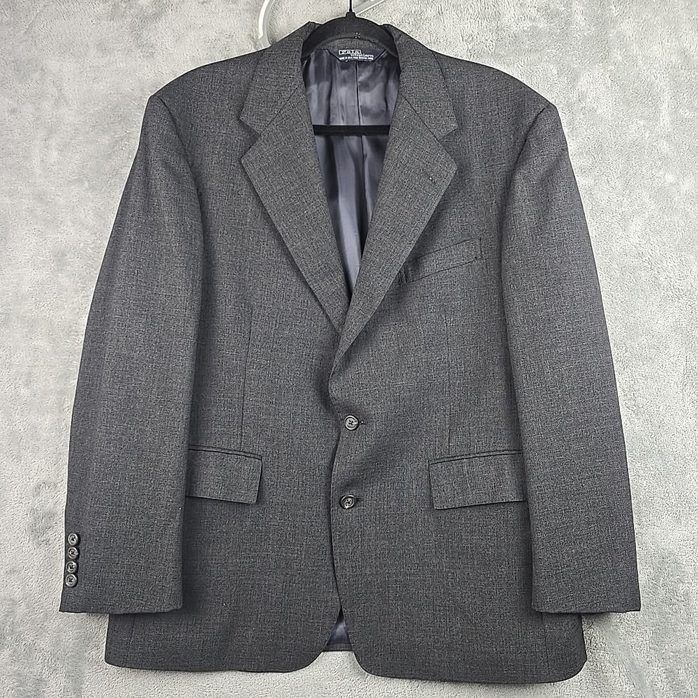 Polo Ralph Lauren Blazer Mens 42R Gray USA Wool Sport Coat 90's Vintage